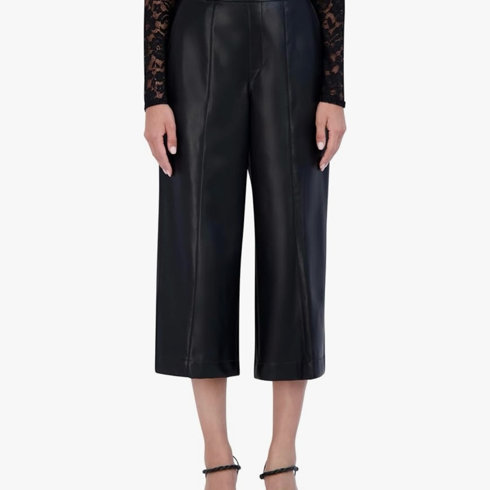 BCBG NEW YORK Faux-Leather Cropped Pants Women's 4 Onyx Elastic Waist Pull On